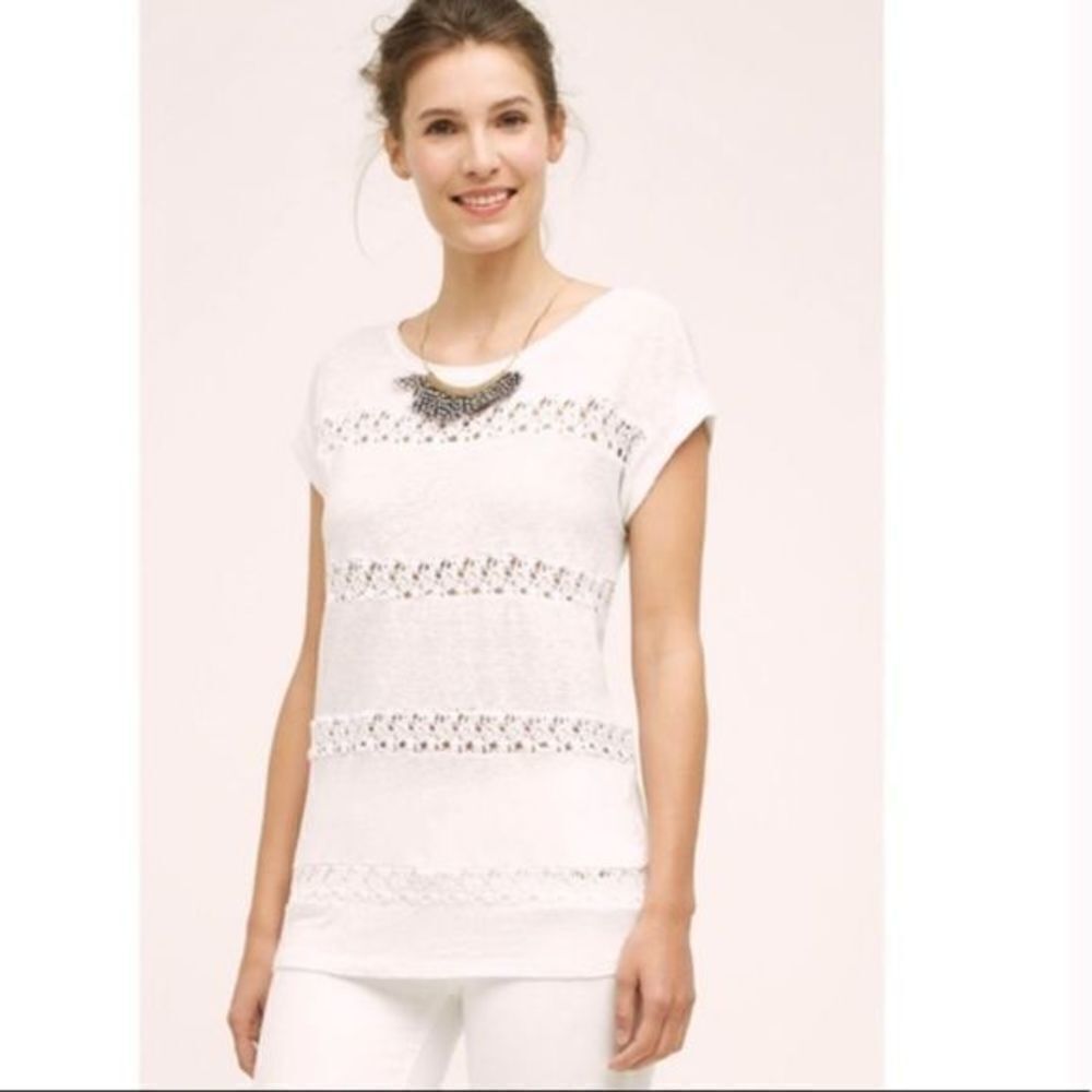 Anthropologie Akemi + Kin White Lattice Stripe‎ Linen Top size XS